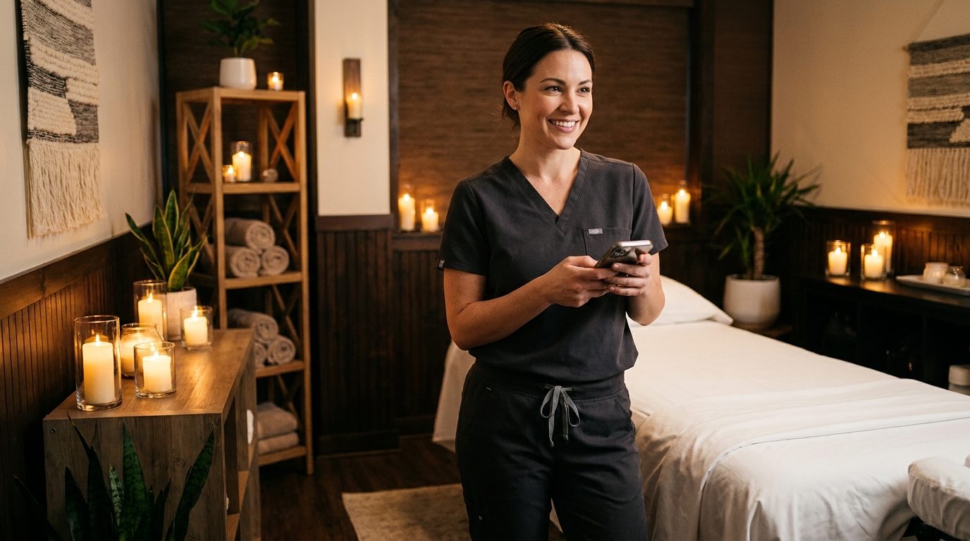 Massage therapist in her studio